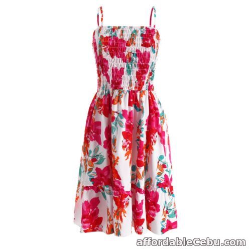 1st picture of (L-White)Women's Floral Strap Dress A Line Elastic Waist Ruffle Dress Backless For Sale in Cebu, Philippines