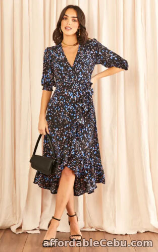 1st picture of Bella and Blue Midi Wrap Dress With Short Cuff Sleeve , Black Size UK 16 rrp £45 For Sale in Cebu, Philippines