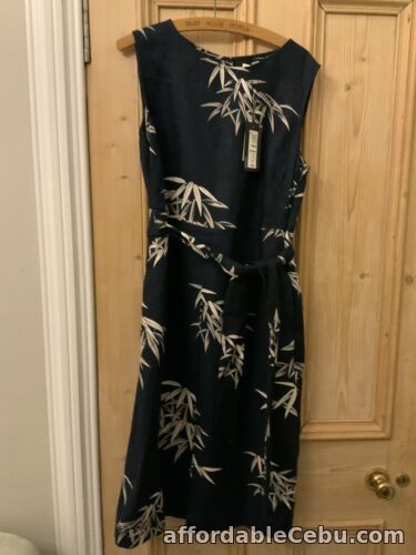 1st picture of NEW WITH TAGS BAIRD MCNUTT NAVY MIX 100% LINEN SCOOP NECKED SLEEVELESS DRESS 14 For Sale in Cebu, Philippines