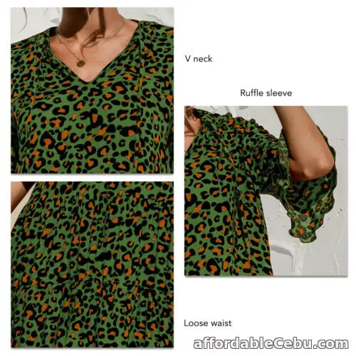 1st picture of (XL-Green) Printed Short Dress Summer V Neck Ruffle Sleeve Dress Women For Sale in Cebu, Philippines