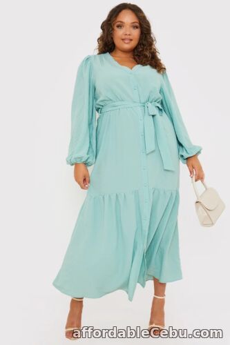1st picture of IN THE STYLE GREEN TEXTURED BUTTON DOWN BELTED MAXI DRESS BNWT For Sale in Cebu, Philippines
