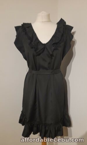 1st picture of UTTAM LONDON Black Ruffle Tea Dress Tie Waist Short Sleeve Sz S BNWT For Sale in Cebu, Philippines