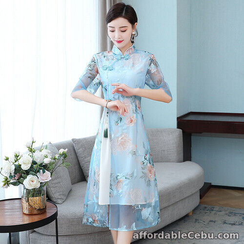 1st picture of Chinese Women Lace Cheongsam Dress Sheer Embroidery Mesh Spliced Elegant Party For Sale in Cebu, Philippines