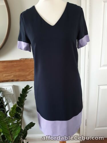 1st picture of Great plains V Neck Short Sleeve Shift Dress Size Xs uk 10-12 Bnwt Navy/lilac For Sale in Cebu, Philippines
