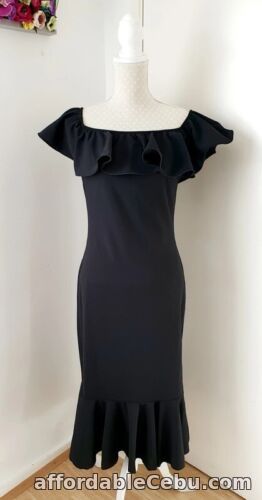 1st picture of New Collection Off Shoulder Ruffle Hem Midi Dress in Black, Size L, UK 12-14 For Sale in Cebu, Philippines