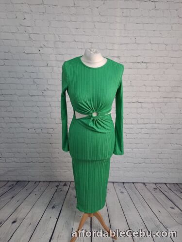 1st picture of Newlook Green Long Sleeve Ribbed Cut Out Midi Dress Womens Size 8 (E21) For Sale in Cebu, Philippines