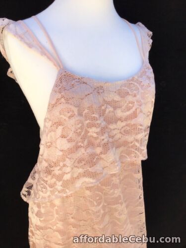 1st picture of Mango Pretty Pink Nude lace Tiered Flared Mini Cocktail Occasion Dress L 14 // For Sale in Cebu, Philippines