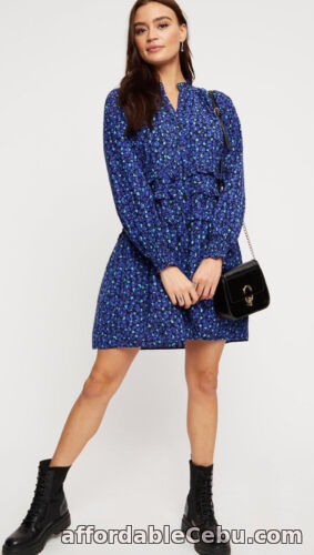 1st picture of Dorothy Perkins - Blue Print Ruffle Shirt Dress - Size 14 - BNWT For Sale in Cebu, Philippines