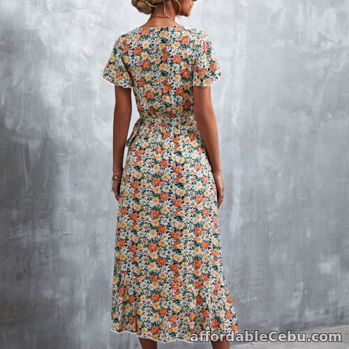 1st picture of Floral Print Dress Women Short Sleeve V Neck Wrap Dress Summer Long For Sale in Cebu, Philippines