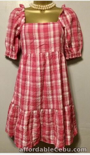 1st picture of New Lipsy Size 8 Pink Check Tier Shift Summer Short Dress With Puff Sleeves For Sale in Cebu, Philippines