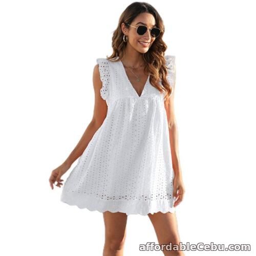 1st picture of Women's Short Sleeves Casual Dress Stylish V Neck Dress Summer Hollow Lace Dress For Sale in Cebu, Philippines