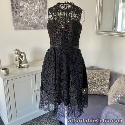 1st picture of BNWT Black Lace Mesh Round Neck Structured Midi Dress 8 Three Floor RRP £449 For Sale in Cebu, Philippines