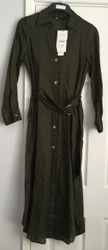 1st picture of ZARA DARK KHAKI SHIRT LINEN DRESS WITH BELT ~ 0387/151 ~ LARGE For Sale in Cebu, Philippines