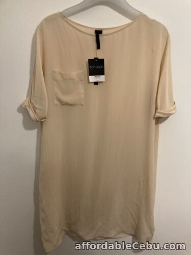 1st picture of NWT Topshop Boutique short sleeve nude silk sheer mini dress Size UK12 RRP £70 For Sale in Cebu, Philippines