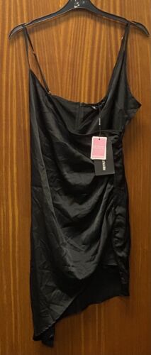 1st picture of New & Tagged Ladies Black Satin Wrap Dress from Pretty Little Thing Size 12 B34” For Sale in Cebu, Philippines