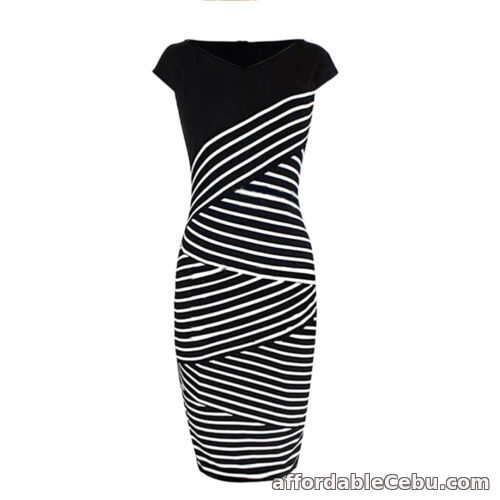 1st picture of Elegant Women V Neck Stripe Party Bodycon Pencil Dress Summer For Sale in Cebu, Philippines