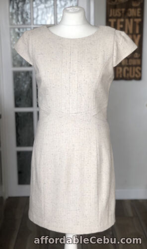 1st picture of Warehouse Ivory Tweed Wool Dress Uk 12 NEW Tailored Pink Blue Flecks Metallic For Sale in Cebu, Philippines