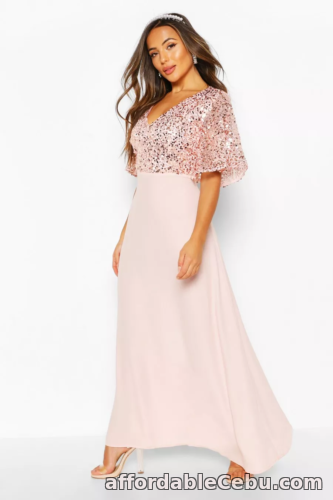 1st picture of Boohoo Angel Sleeve Party Occasion Bridesmaid Sequin Bodice Maxi Dress Size 10 For Sale in Cebu, Philippines