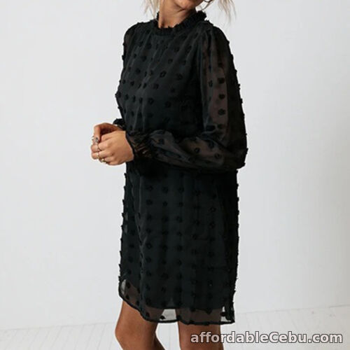 1st picture of (S-Black) Women Summer Long Sleeve Dress Elegant Sweet Dot A Line Casual For Sale in Cebu, Philippines