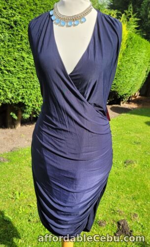 1st picture of AX Paris curve Ruched faux wrap Party Midi Dress navy blue Size 22 sleeveless For Sale in Cebu, Philippines