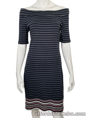 1st picture of Monsoon Navy Striped Short Sleeved Holiday Nautical Sheath Jersey Dress UK 12 For Sale in Cebu, Philippines
