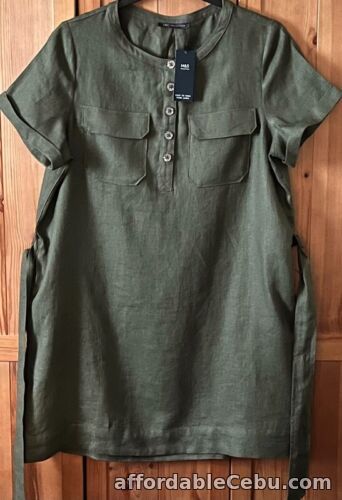 1st picture of ladies brand new with tag olive/khaki green linen dress size 18 from m&s For Sale in Cebu, Philippines