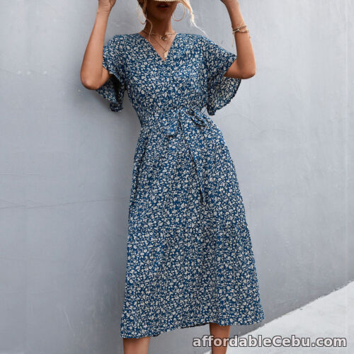 1st picture of Women's V Neck Dress Summer Floral Print Wrap Casual Dress Waist Belted For Sale in Cebu, Philippines