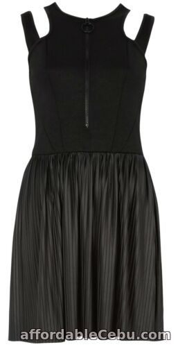 1st picture of River Island UK 14 Cut Out Shoulder Zip Front Dress Faux Leather Pleated Skirt For Sale in Cebu, Philippines