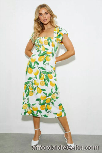 1st picture of BNWT Dorothy Perkins Lemon Textured Shirred Bodice Midi Dress 8 UK NEW For Sale in Cebu, Philippines