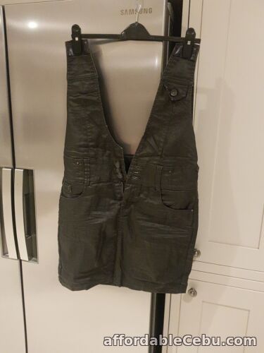1st picture of Waxed Denim Pinafore Dress Dark Brown Black 12 BNWT For Sale in Cebu, Philippines