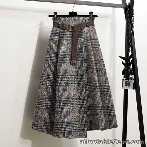 1st picture of Women Tartan Midi Skirt Check Plaid Irregular A-line Faux Wool Winter Warm For Sale in Cebu, Philippines