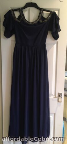 1st picture of Maxi dress TFNC lovely cold shoulder Navy beads detail neck front split size 8 For Sale in Cebu, Philippines
