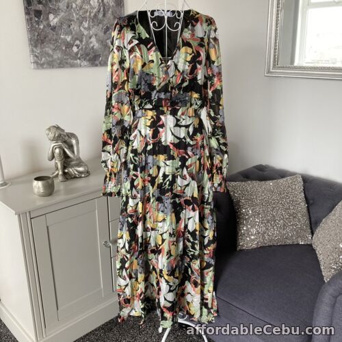 1st picture of BNWT Black Shimmery Floral Chiffon V-Neck Long Sleeve Flared Maxi Dress 8-10 For Sale in Cebu, Philippines