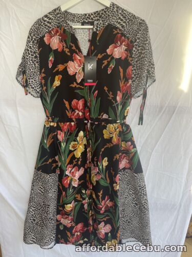 1st picture of NEW KLASS Sz 10 Floral black animal print dress Midi button down ruched Sleeve For Sale in Cebu, Philippines