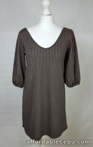 1st picture of New Look Dress Size UK 12 Black Taupe Check Smock Tunic V Front Back NWT For Sale in Cebu, Philippines