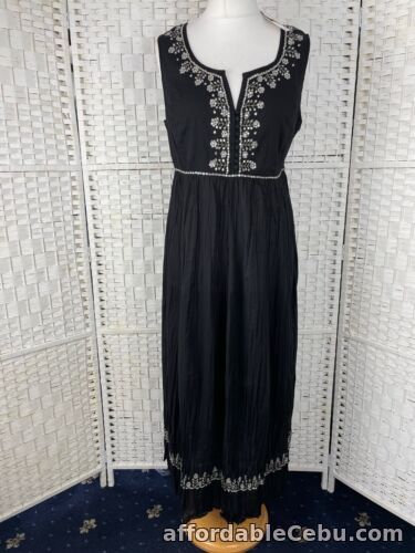 1st picture of East Black beaded sequin sleeveless lined cotton crinkle dress BNWT size 18 For Sale in Cebu, Philippines