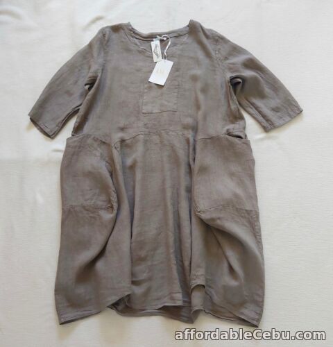 1st picture of LMF Lagenlook linen dress BNWT Relaxed fit Taupe Pockets Made in Italy UK 12-18 For Sale in Cebu, Philippines