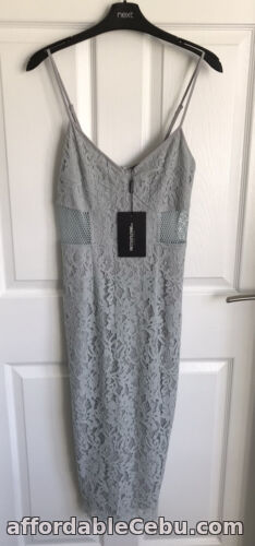 1st picture of Ladies PrettyLittleThing Beatrice Dusty Blue Lace Fishnet Midi Dress Size 10 NEW For Sale in Cebu, Philippines