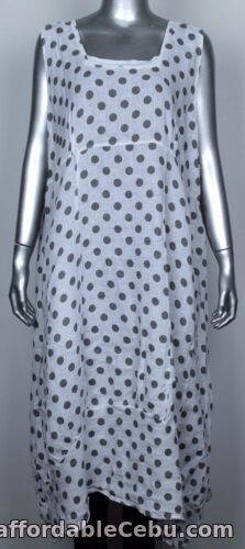 1st picture of New Plus Size Ladies Italian Lagenlook Polka Dot Long 2 Pocket Linen Tunic Dress For Sale in Cebu, Philippines
