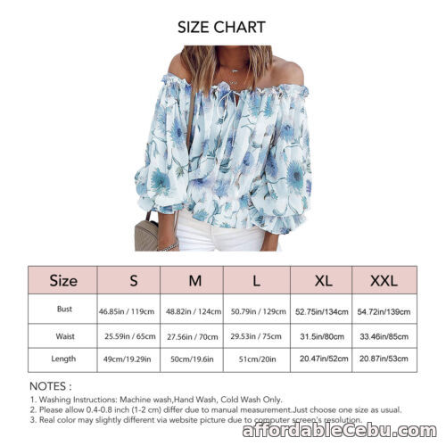 1st picture of Blouse Flared Sleeve Polyester Flower Print Sleeve Blouse With A Frill For For Sale in Cebu, Philippines