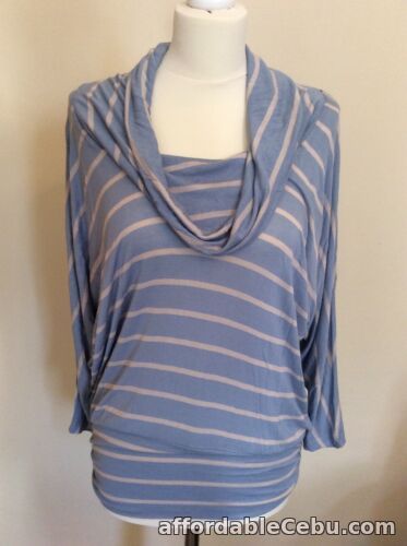 1st picture of BNWT PHASE EIGHT BLUE & WHITE STRIPE 3/4 DOLMAN SLEEVED COWL NECK TOP SIZE 12 For Sale in Cebu, Philippines