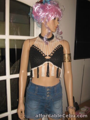 1st picture of Crochet bralet black cream, cotton handmade new size 8/10 great casual wear For Sale in Cebu, Philippines