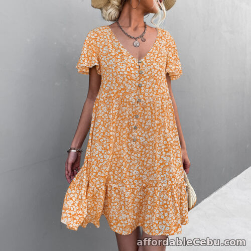 1st picture of Dress With V-neck Short-sleeved Breathable Floral Dress Yellow L For Sale in Cebu, Philippines