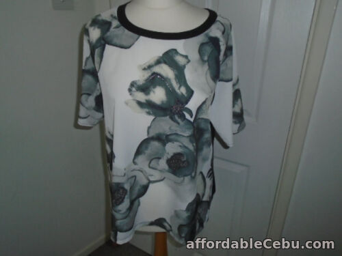 1st picture of NEXT ivory, grey, black floral short sleeve top, subtle sparkle sz 14, NEW w TAG For Sale in Cebu, Philippines