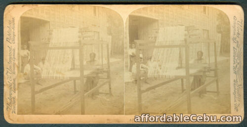1st picture of 1900 Philippines PIÑA CLOTH Weaver At MOLO Stereoview Card For Sale in Cebu, Philippines