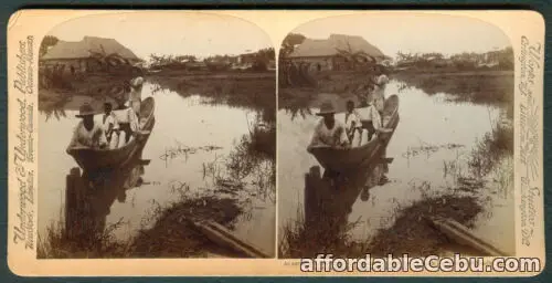 1st picture of 1901 Philippines NAVIGATION FIRST BEGAN SUBURBS OF MANILA Stereoview Card For Sale in Cebu, Philippines
