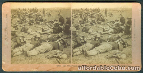 1st picture of Philippine–American War VOLUNTEERS TROOPS UNDER TROPICAL SUN Stereoview Card For Sale in Cebu, Philippines