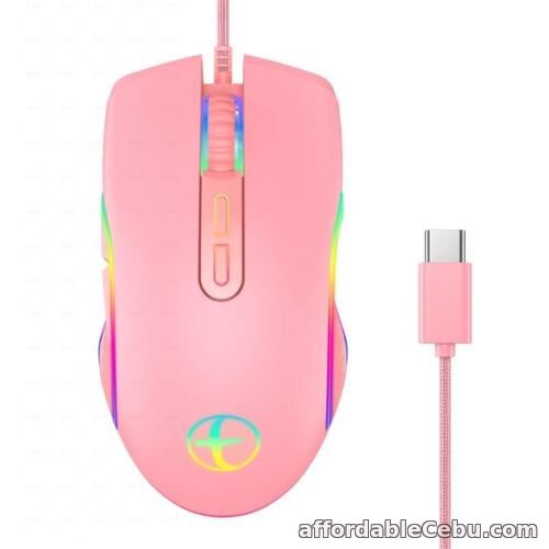 1st picture of Braided USB Wired Optical Mouse With Type-C 3200DPI Pink RGB Light for Computer For Sale in Cebu, Philippines