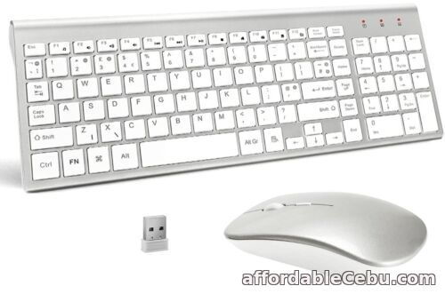 1st picture of AMFT-UK Silver White Wireless Keyboard and Mouse Set, 2.4Ghz USB Ergonomic Slim For Sale in Cebu, Philippines