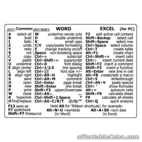 1st picture of PC Reference Keyboard Shortcut Sticker Adhesive For  PC Laptop Universal For Sale in Cebu, Philippines
